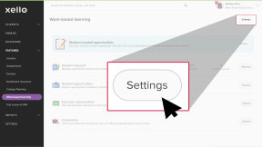 Work-based learning page with the settings button highlighted and a cursor selecting it